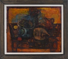Antiquity American Modernist Abstract Still Life Nicely Framed Signed Oil Painting (peinture à l'huile américaine moderniste abstraite)
