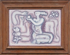 Antique American Modernist Art Deco Nude Symbolist Portrait Framed Oil Painting