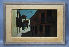 Antique American Modernist Cityscape Moody Street Scene Signed Oil Painting