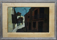 Antique American Modernist Cityscape Moody Street Scene Signed Oil Painting