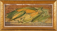 Antique American Modernist Corn Still Life Signed Vintage Original Oil Painting