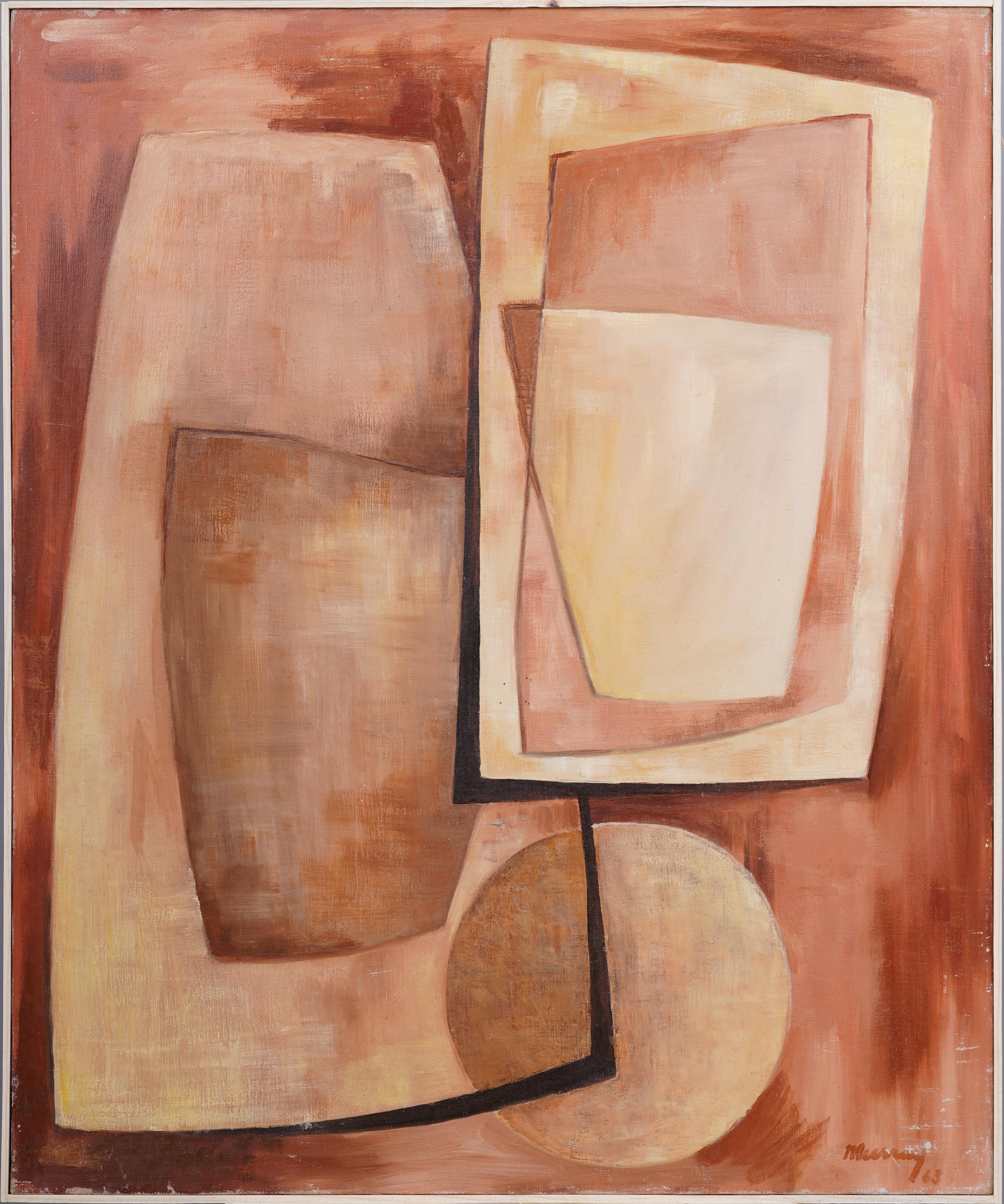 Impressive 1963 modernist painting.  A cubist abstract with great composition and color.  Framed.  Signed.
