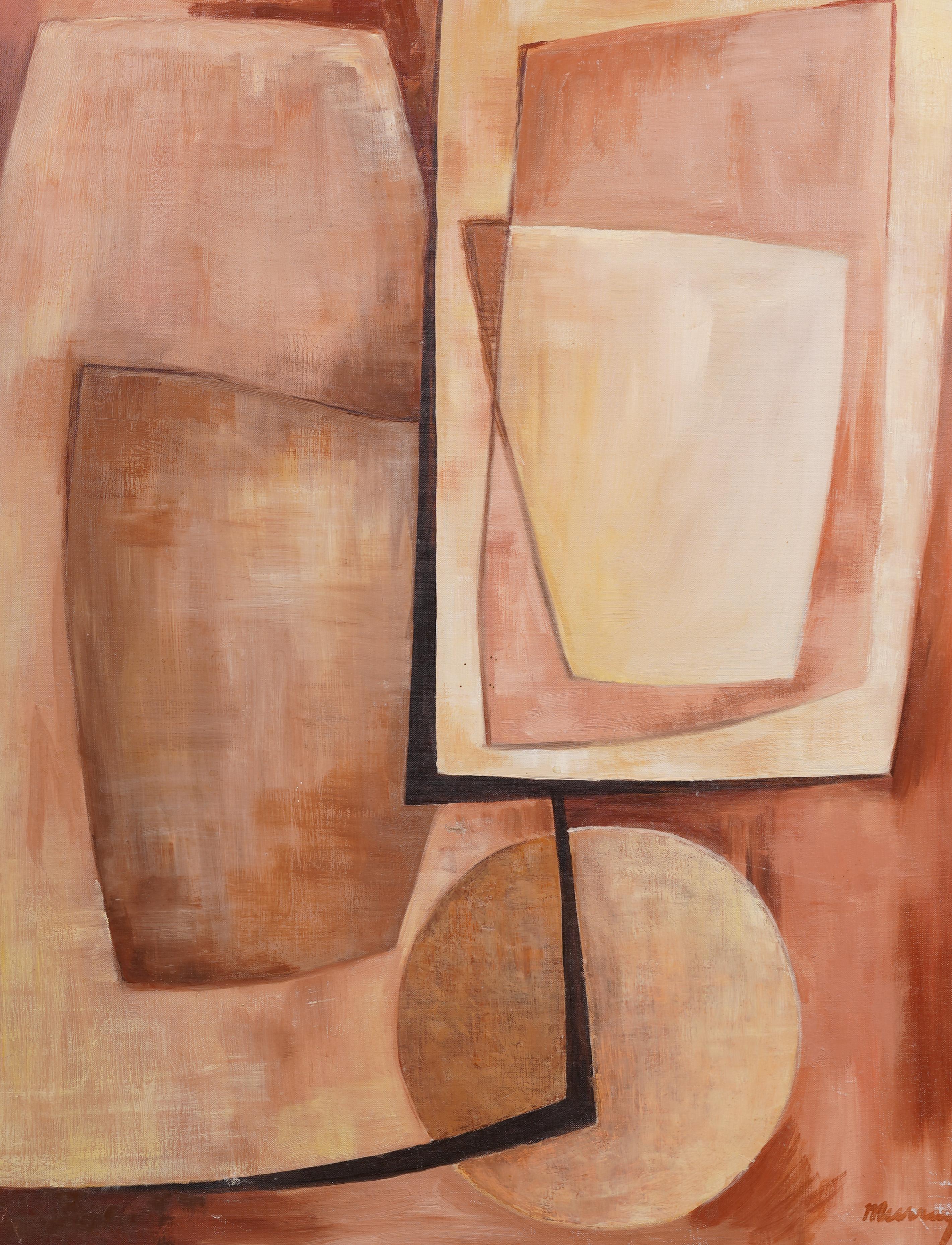 Ancienne peinture à l'huile moderniste américaine cubiste abstraite encadrée, signée en vente 1