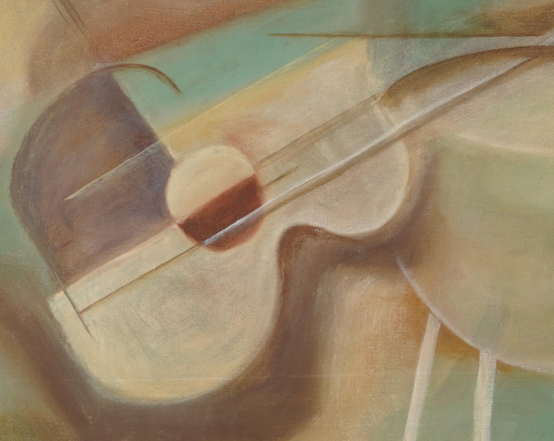 Antico dipinto a olio modernista americano. Olio su tavola, 1950 circa.  Custodito in una cornice d'epoca.   Dimensioni dell'immagine, 24L x 18H. Firmato.
