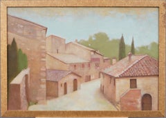 Antique American Modernist European Street Scene Framed Oil Painting