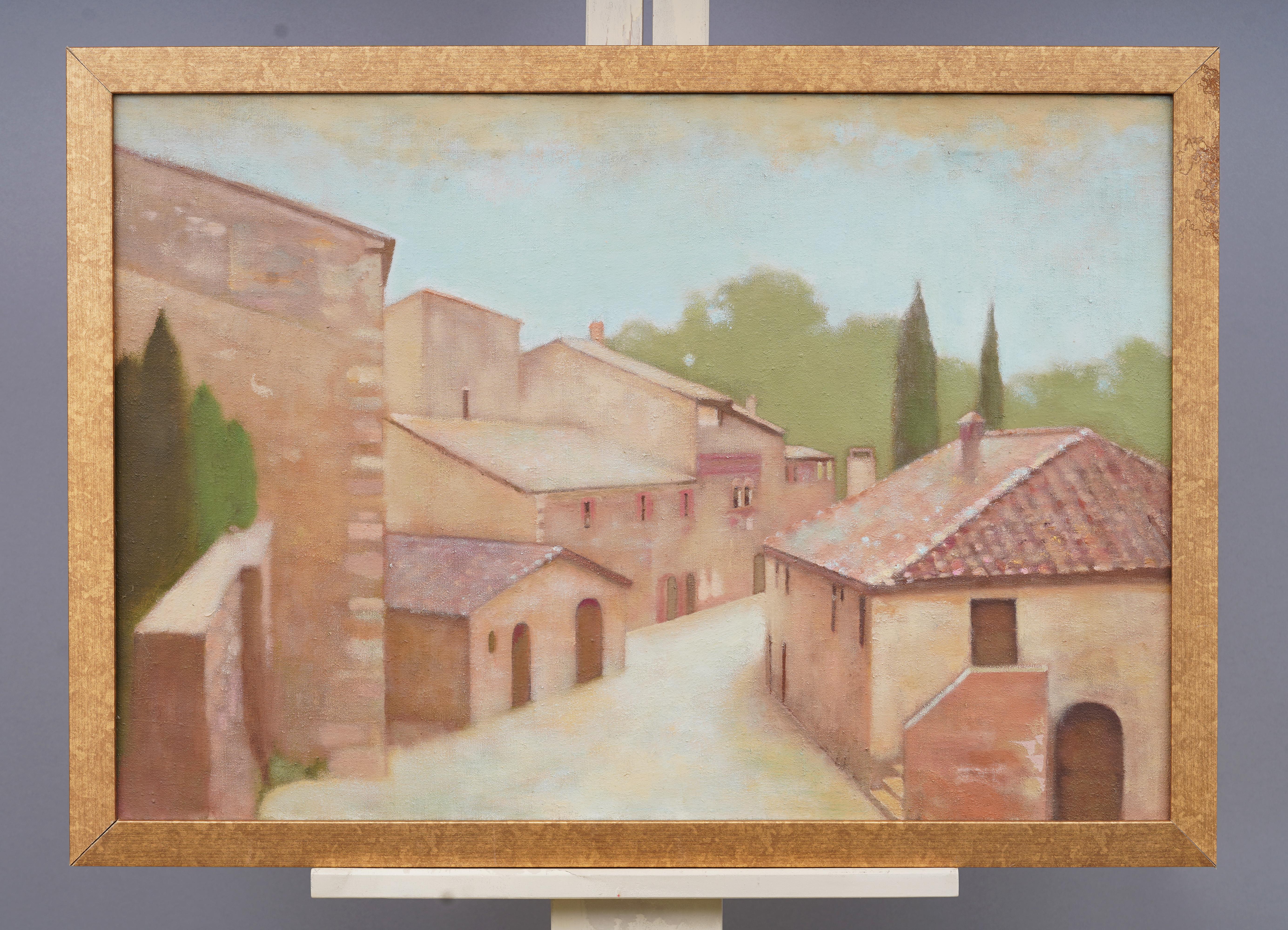 Pintura al óleo enmarcada Antigua escena callejera europea modernista americana - Painting Realista de Unknown