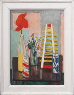 Antique American Modernist Flower Still Life Signed and Framed Oil Painting