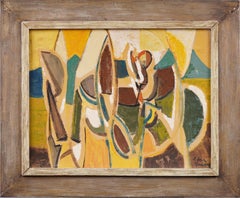 Antique American Modernist Framed Abstract Expressionist Signed NYC Oil Painting