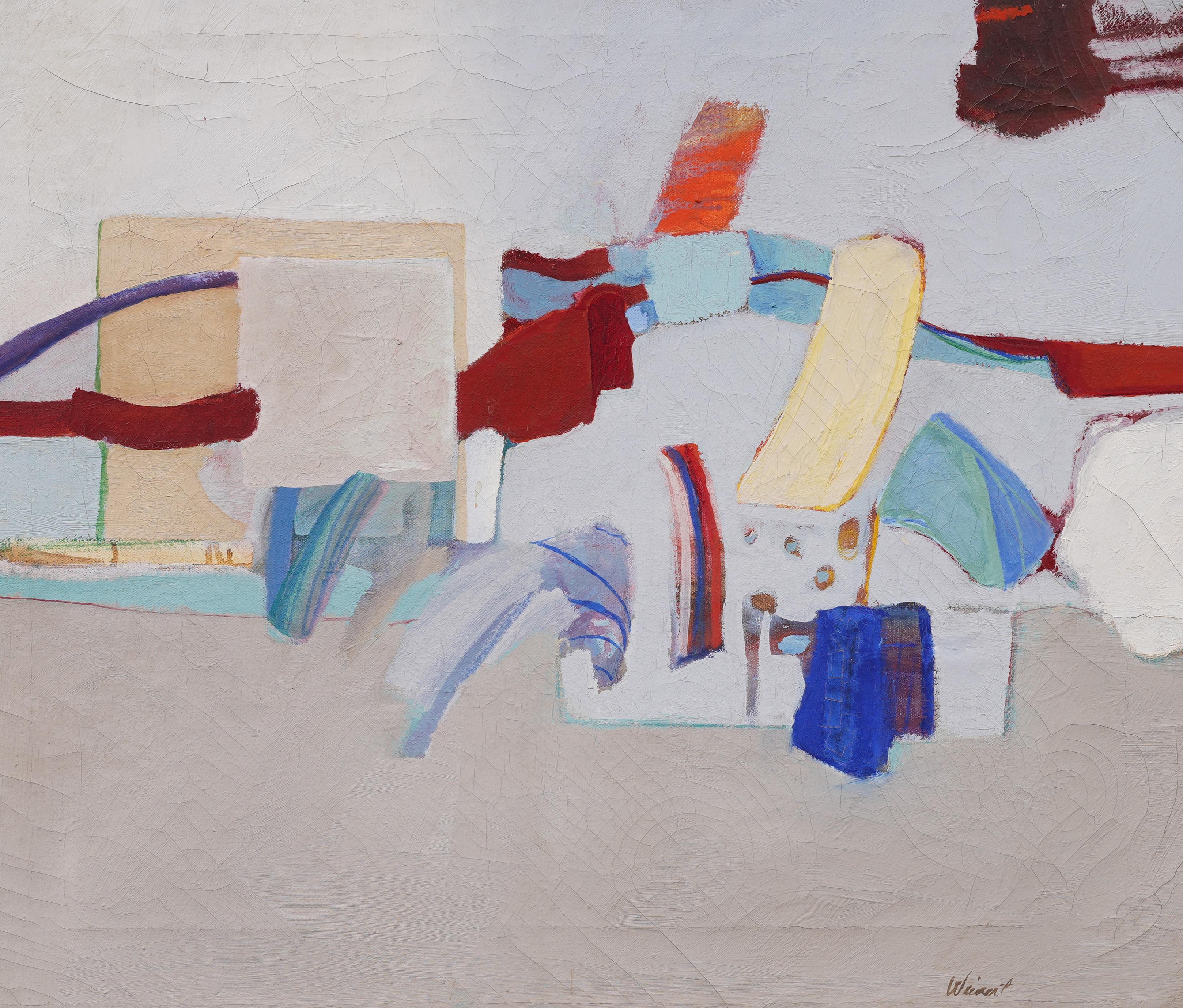 Antico quadro ad olio modernista americano con cornice, firmato Espressionismo astratto - Abstract Painting Grigio di Unknown