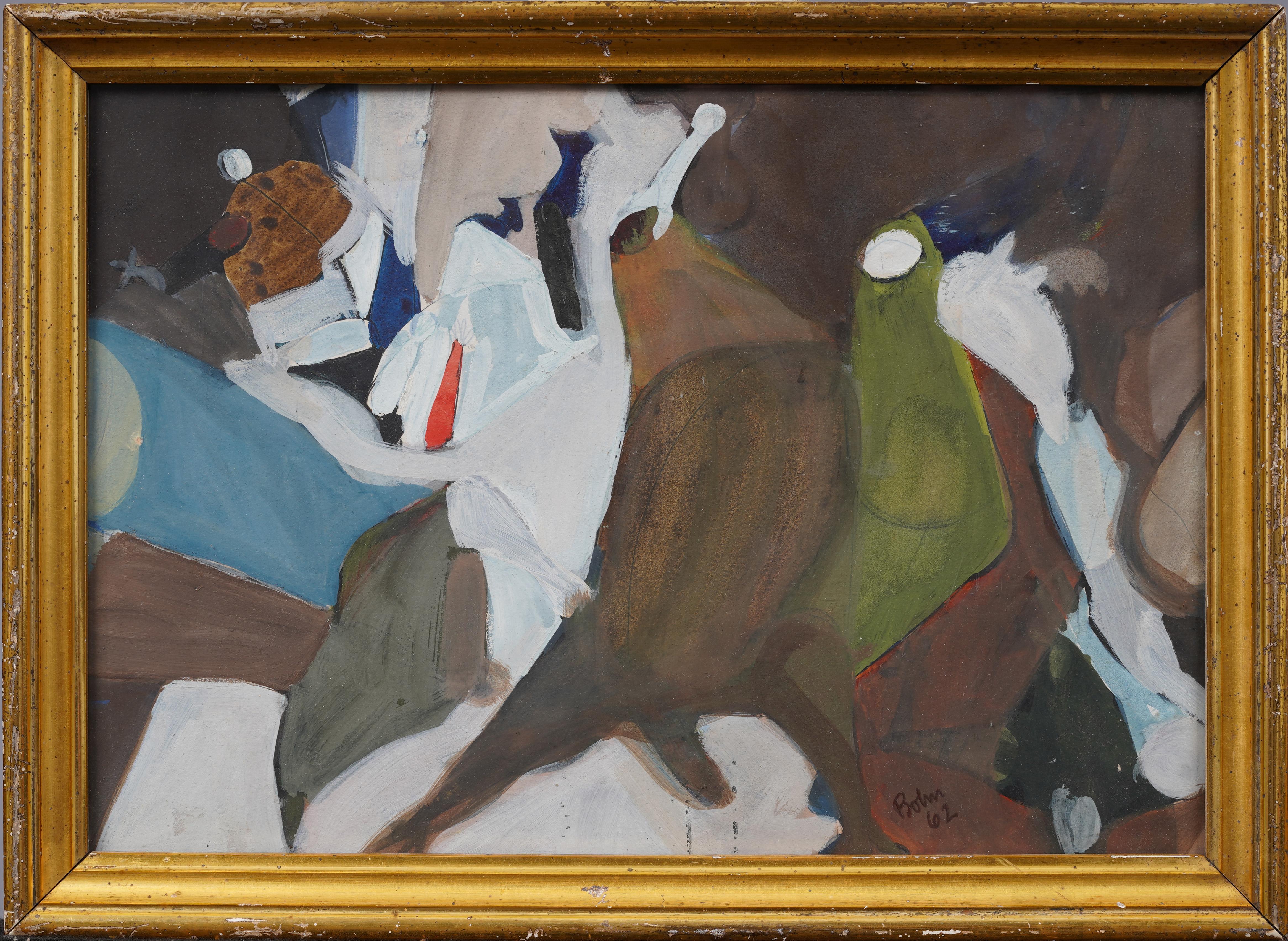 Antico dipinto ad olio modernista americano astratto espressionista incorniciato e firmato Bohm - Painting di Unknown