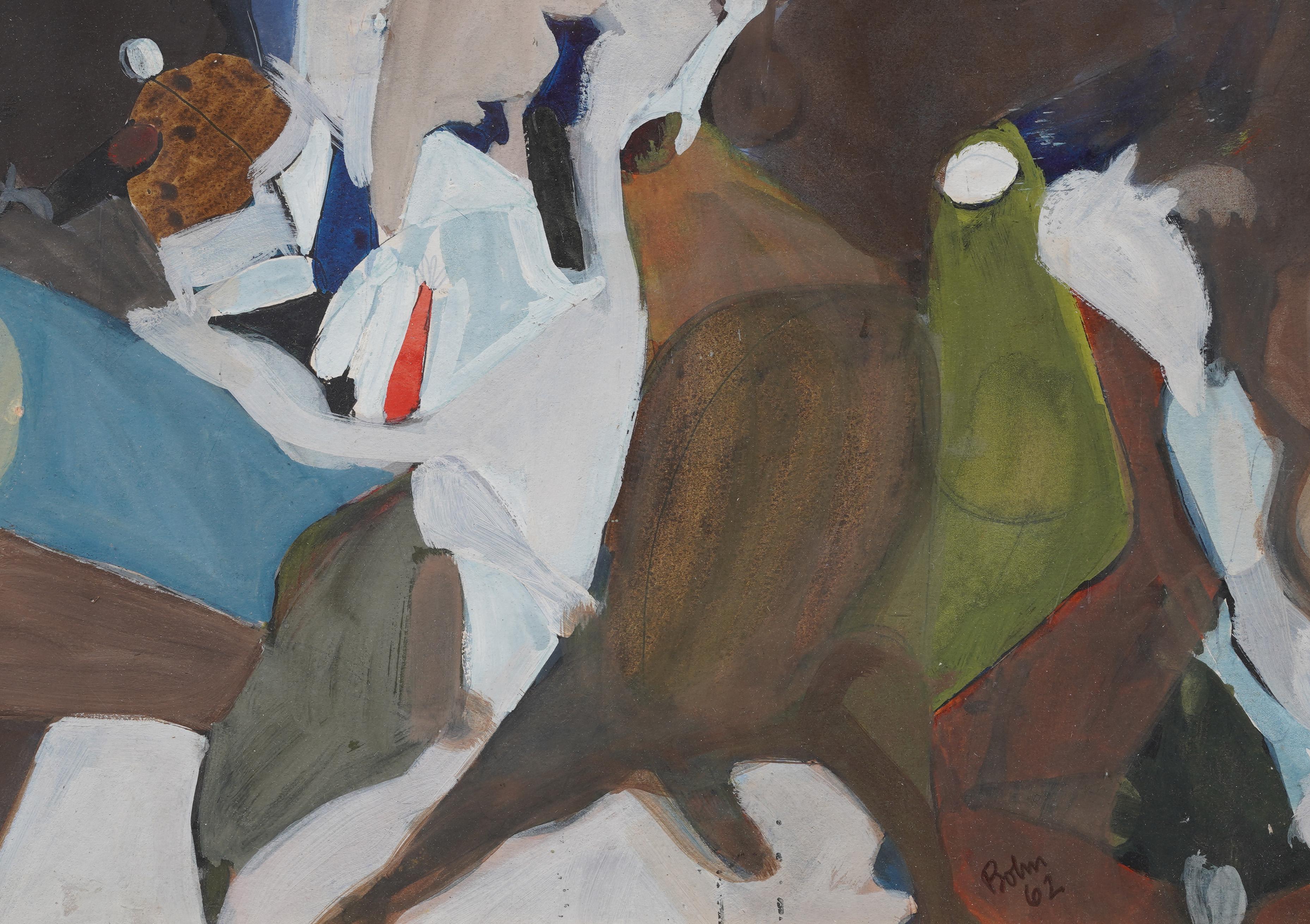 Antico dipinto ad olio modernista americano astratto espressionista incorniciato e firmato Bohm - Abstract Painting Marrone di Unknown