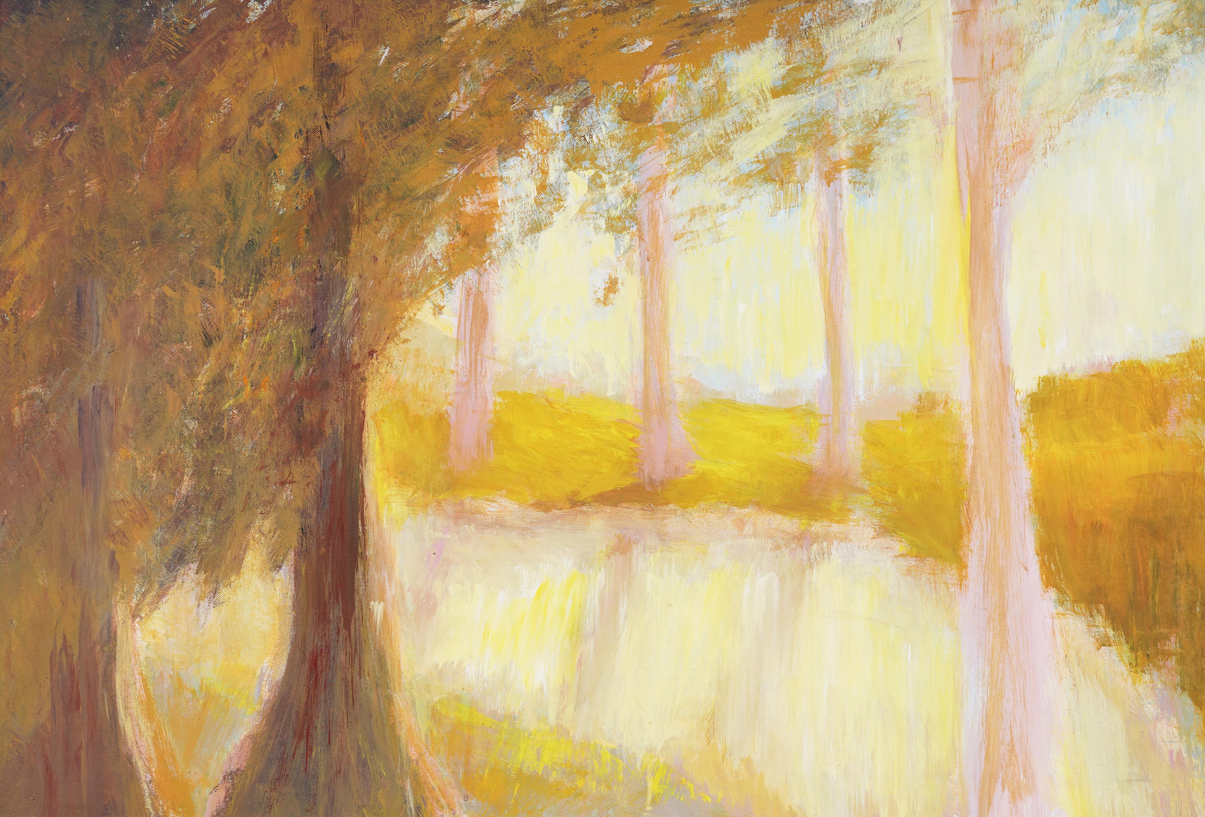 Antico dipinto ad olio modernista americano con cornice Fauvist Forest Landscape Abstract - Painting Moderno di Unknown