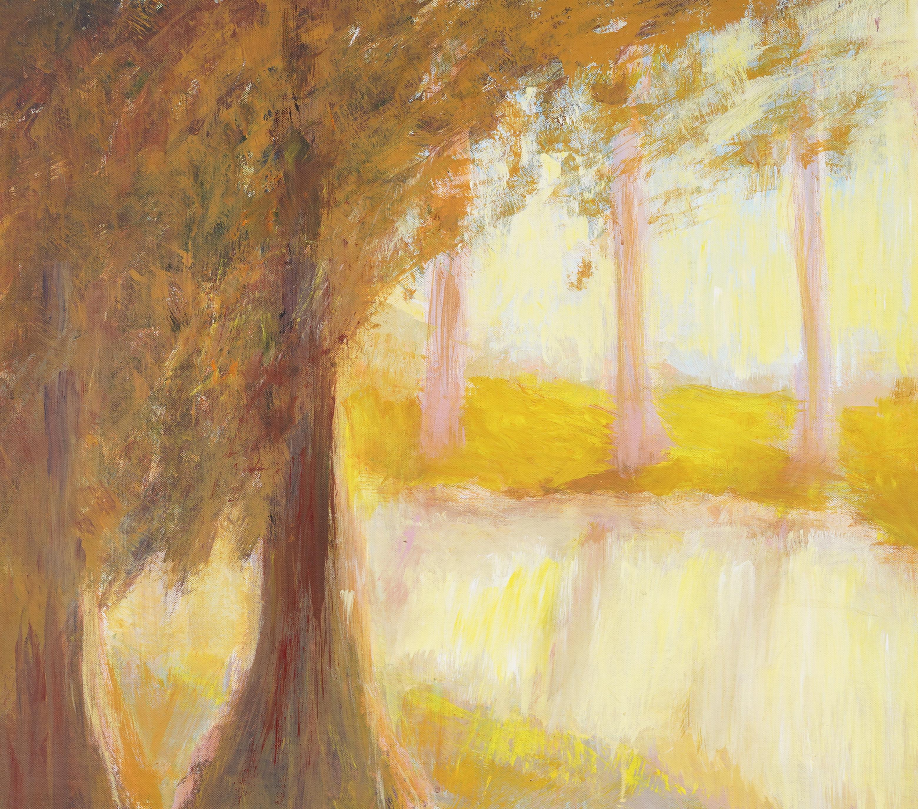 Antico dipinto ad olio modernista americano con cornice Fauvist Forest Landscape Abstract - Abstract Painting Marrone di Unknown