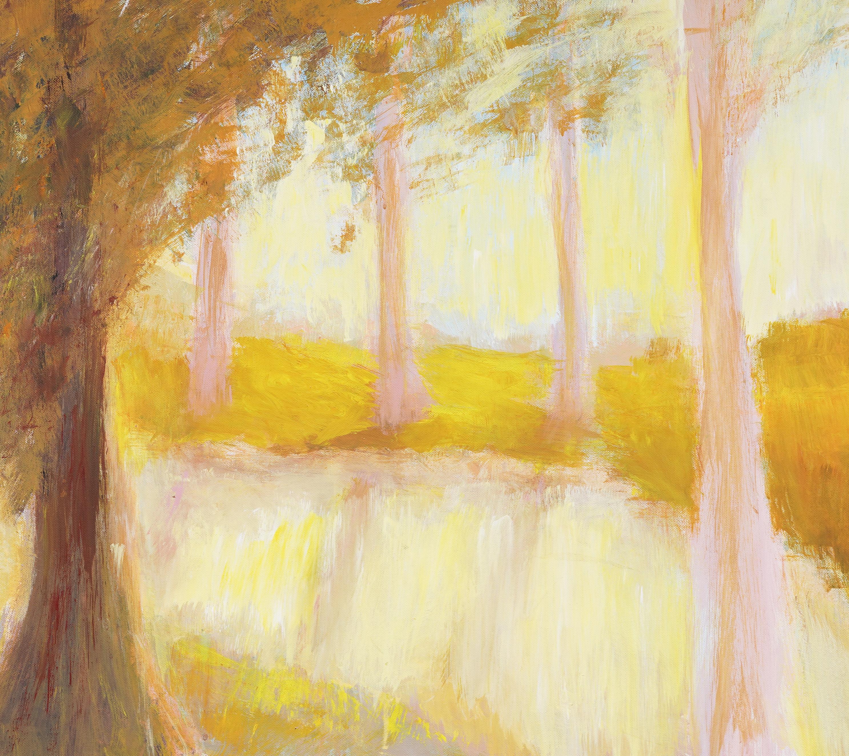 Antico dipinto ad olio modernista americano con cornice Fauvist Forest Landscape Abstract in vendita 1