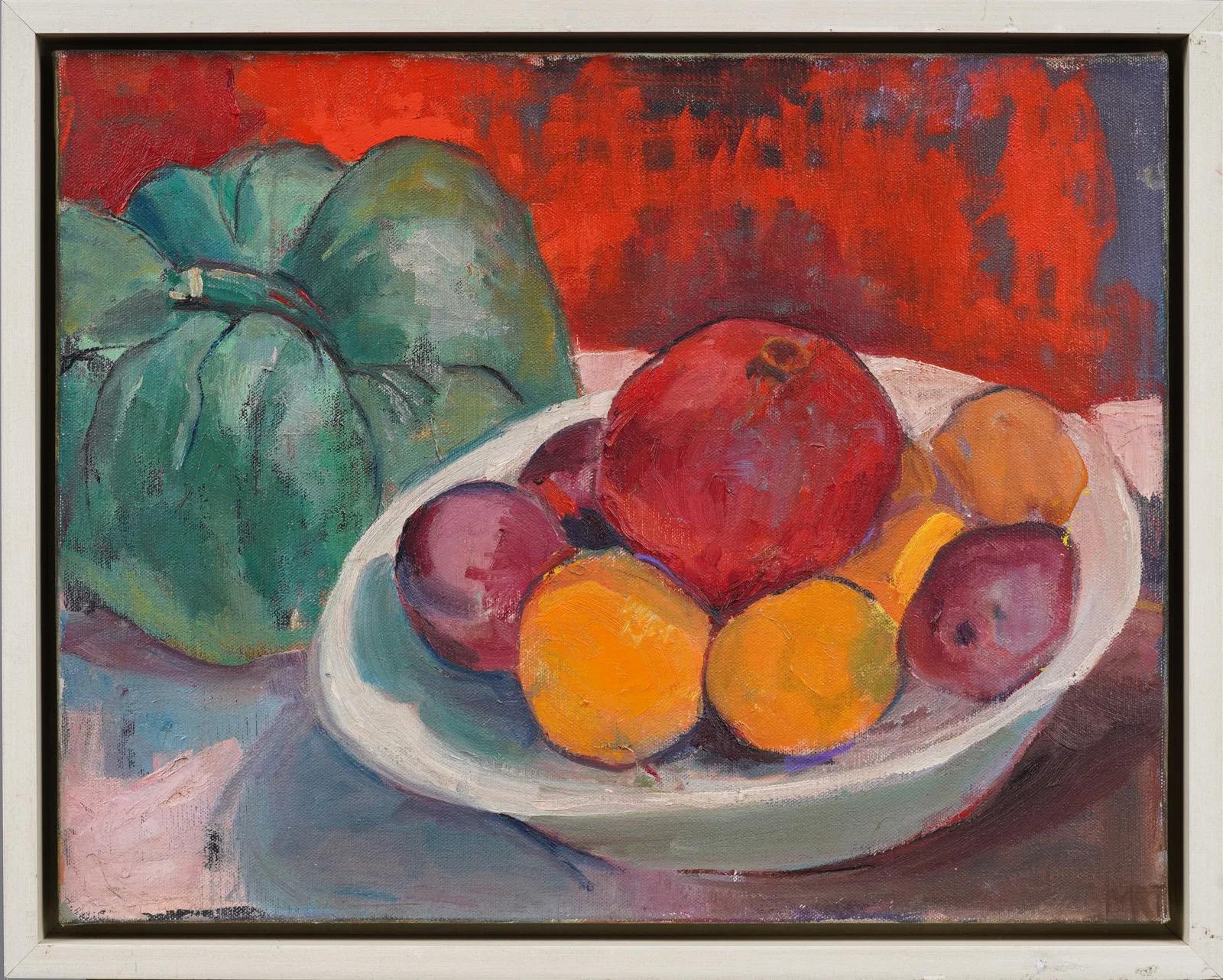 Antiquité Moderniste Américain Encadré Fauviste Nature Morte Cuisine Fruits Peinture à l'huile - Painting de Unknown