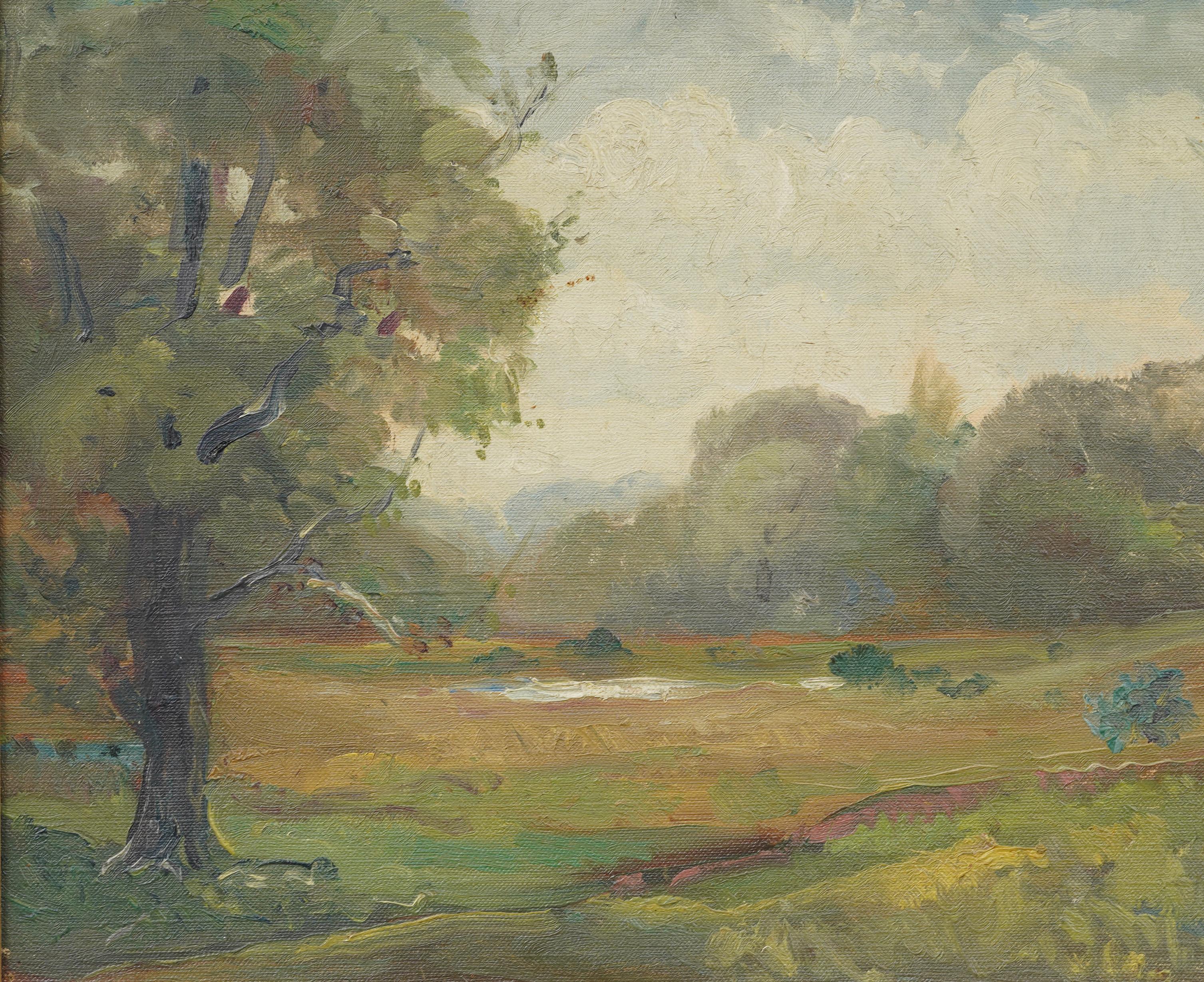 Antique American Modernist Framed Landscape Signed 1924 Oil Painting For Sale 1