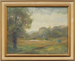 Antique American Modernist Framed Landscape Signed 1924 Oil Painting