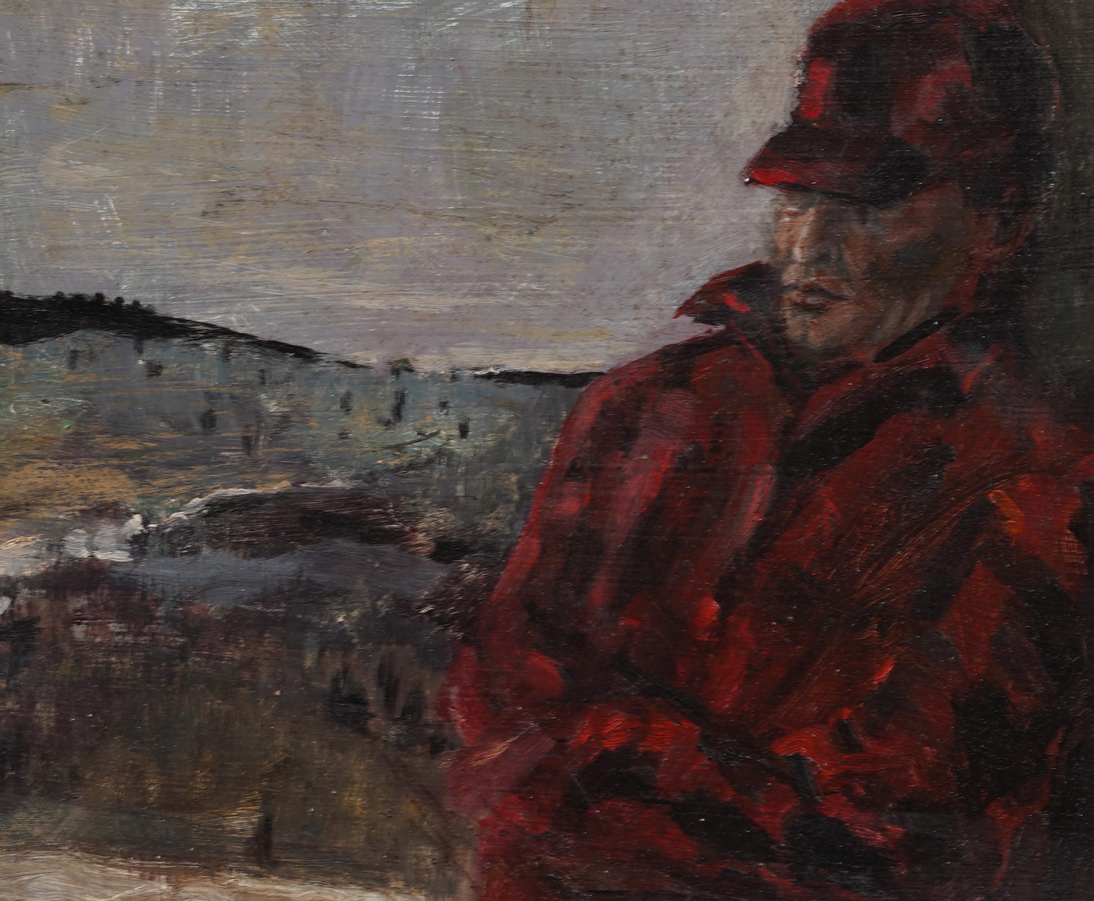 Nicey pintó un retrato modernista americano al óleo.  Enmarcado.  Óleo sobre tabla.  Tamaño de la imagen, 8H por 10L.