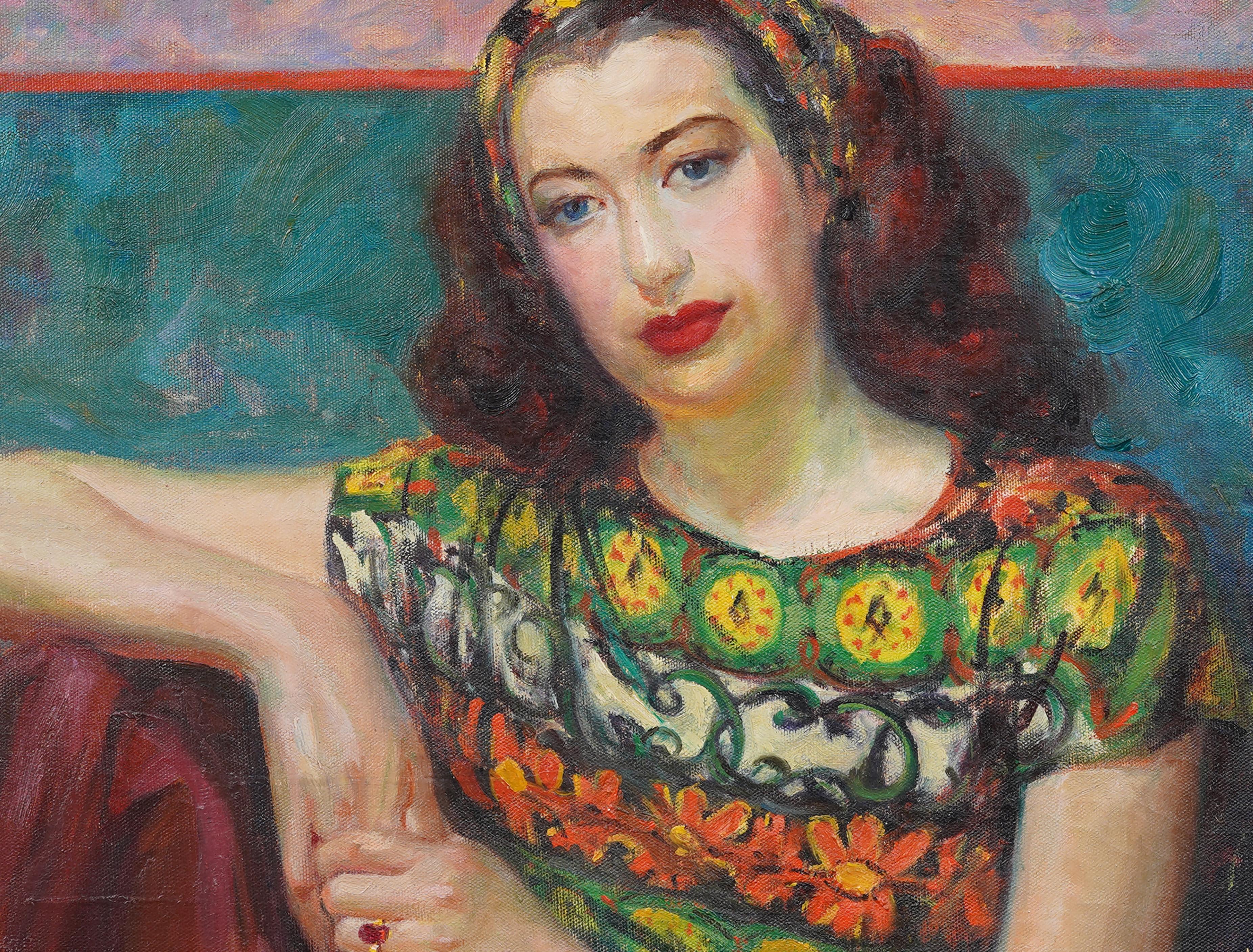 Antique American Modernist Framed Young Woman Portrait Social Realist Painting For Sale 1