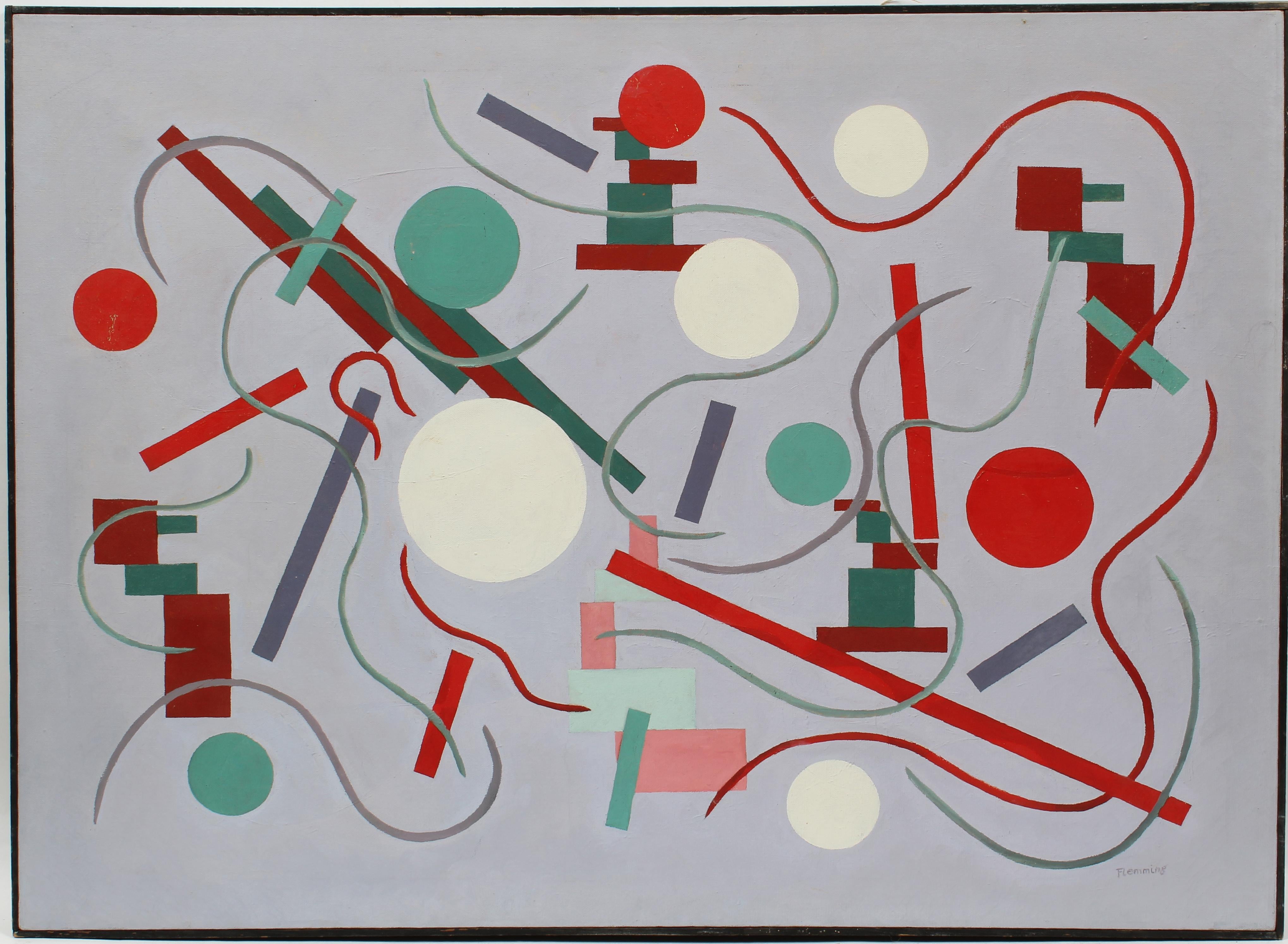 Antico dipinto a olio astratto geometrico modernista americano incorniciato - Painting di Unknown