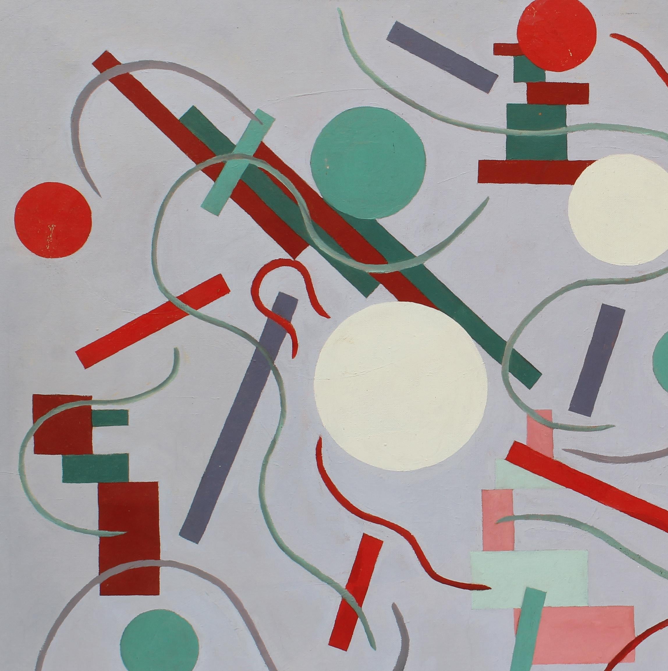 Antico dipinto a olio astratto geometrico modernista americano incorniciato - Abstract Painting Grigio di Unknown