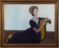 Antique American Modernist High Society Reclining Woman Portrait Oil Painting