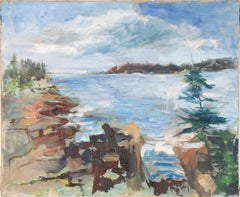 Vintage American Modernist Maine Coastal Original Vintage Oil Painting