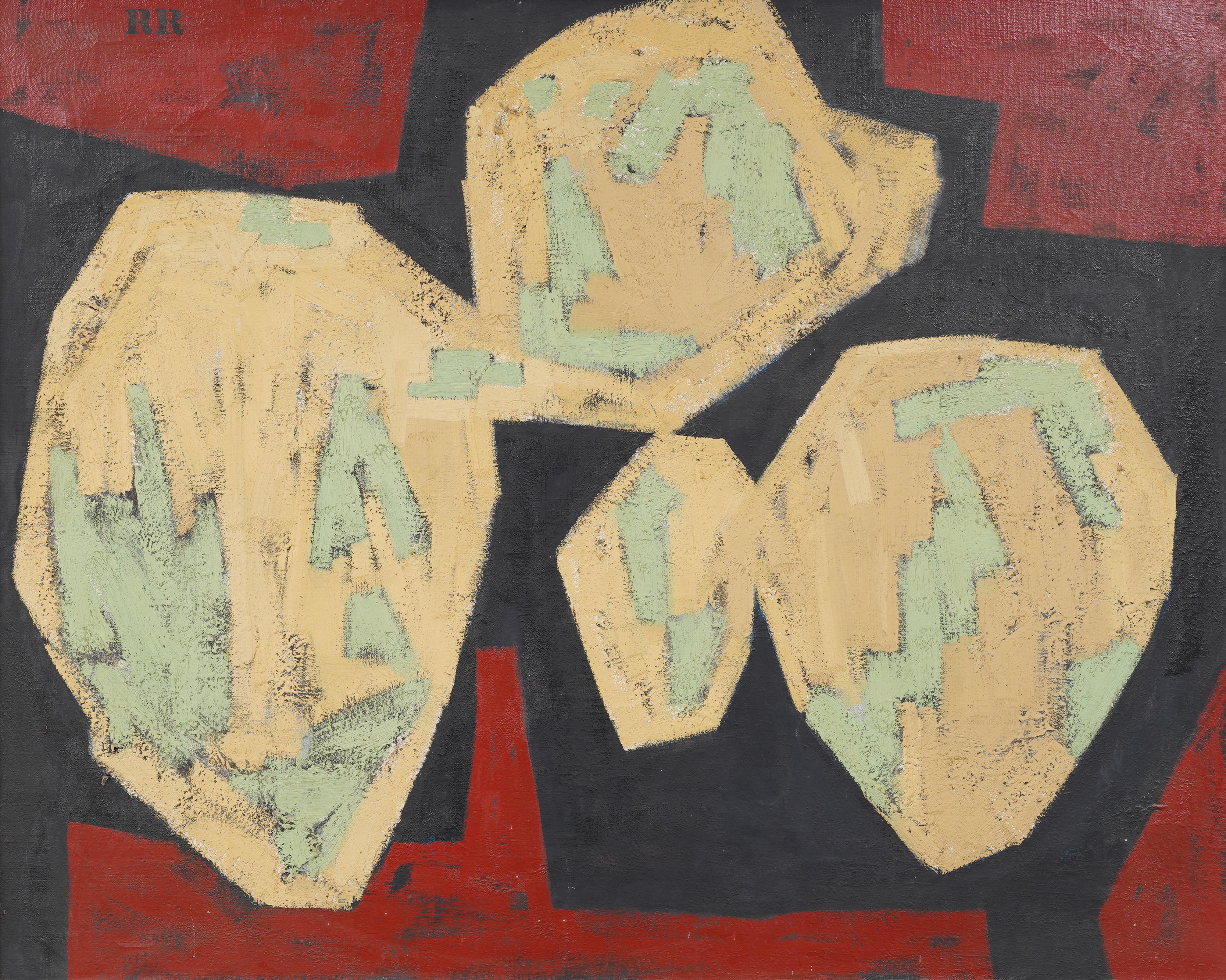 Antico dipinto ad olio modernista americano di grandi dimensioni, con monogramma, espressionista astratto - Painting Astratto di Unknown