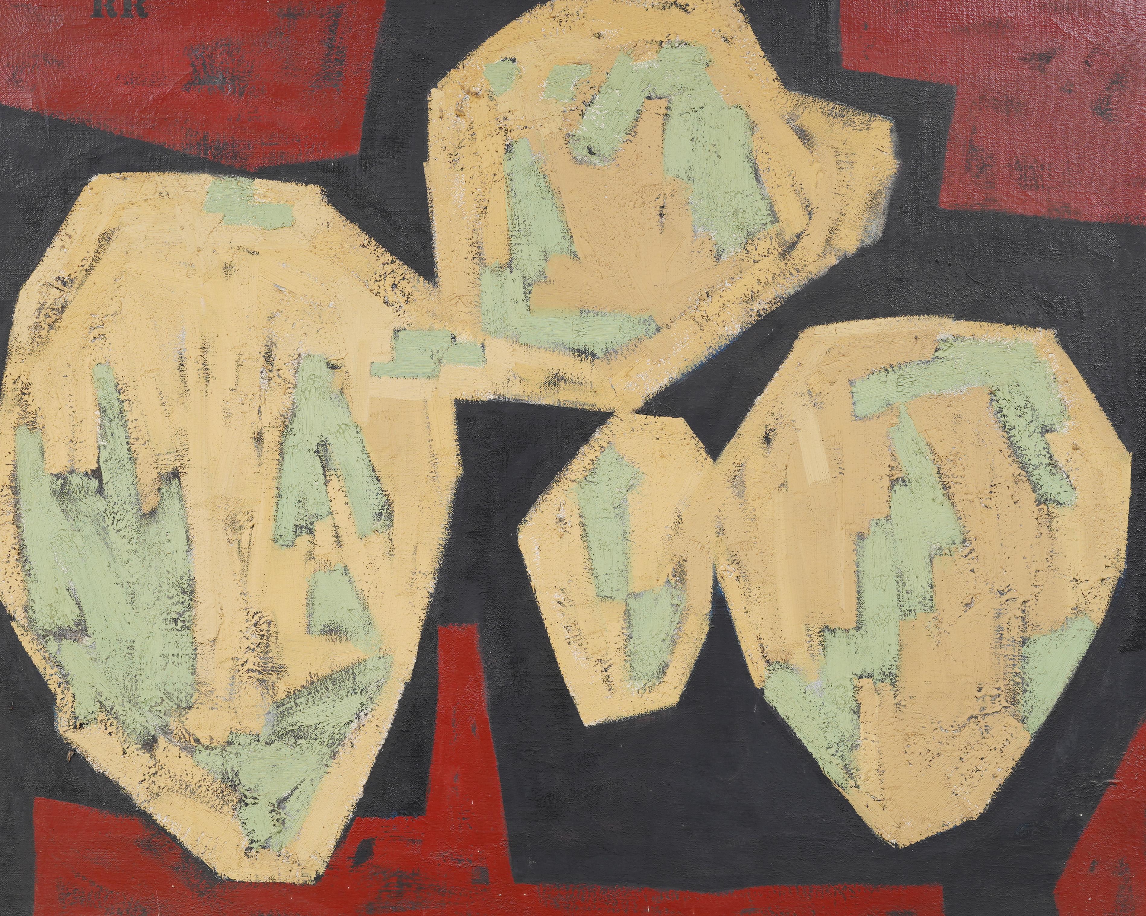 Antico dipinto ad olio modernista americano di grandi dimensioni, con monogramma, espressionista astratto - Abstract Painting Beige di Unknown