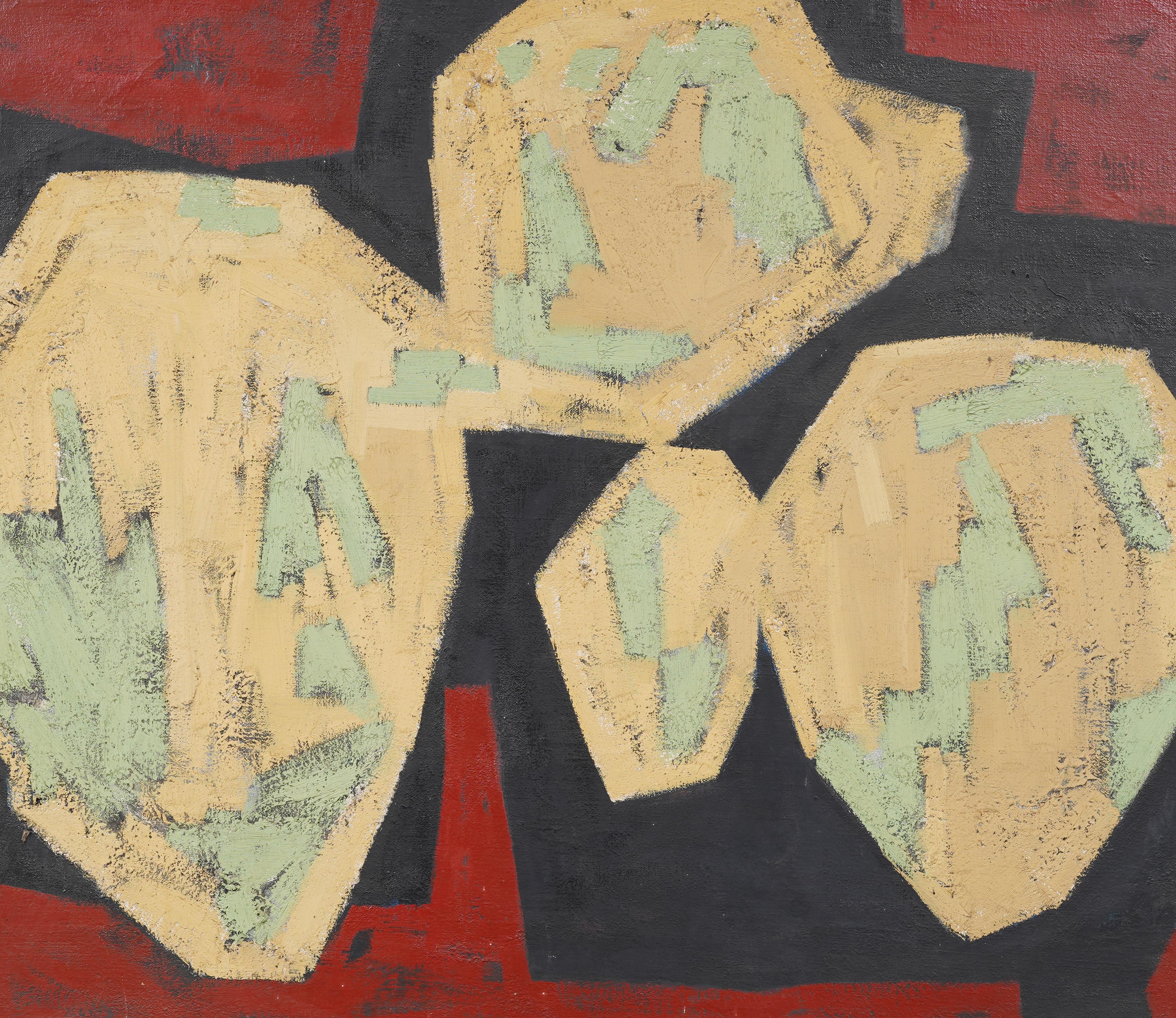 Impressionante dipinto a olio dell'inizio del modernismo espressionista astratto americano.  Incorniciato.  Olio su tela.  Firmato.  Dimensioni dell'immagine, 40 x 50 pollici.  Sul retro è rimasta una parte dell'etichetta della mostra.