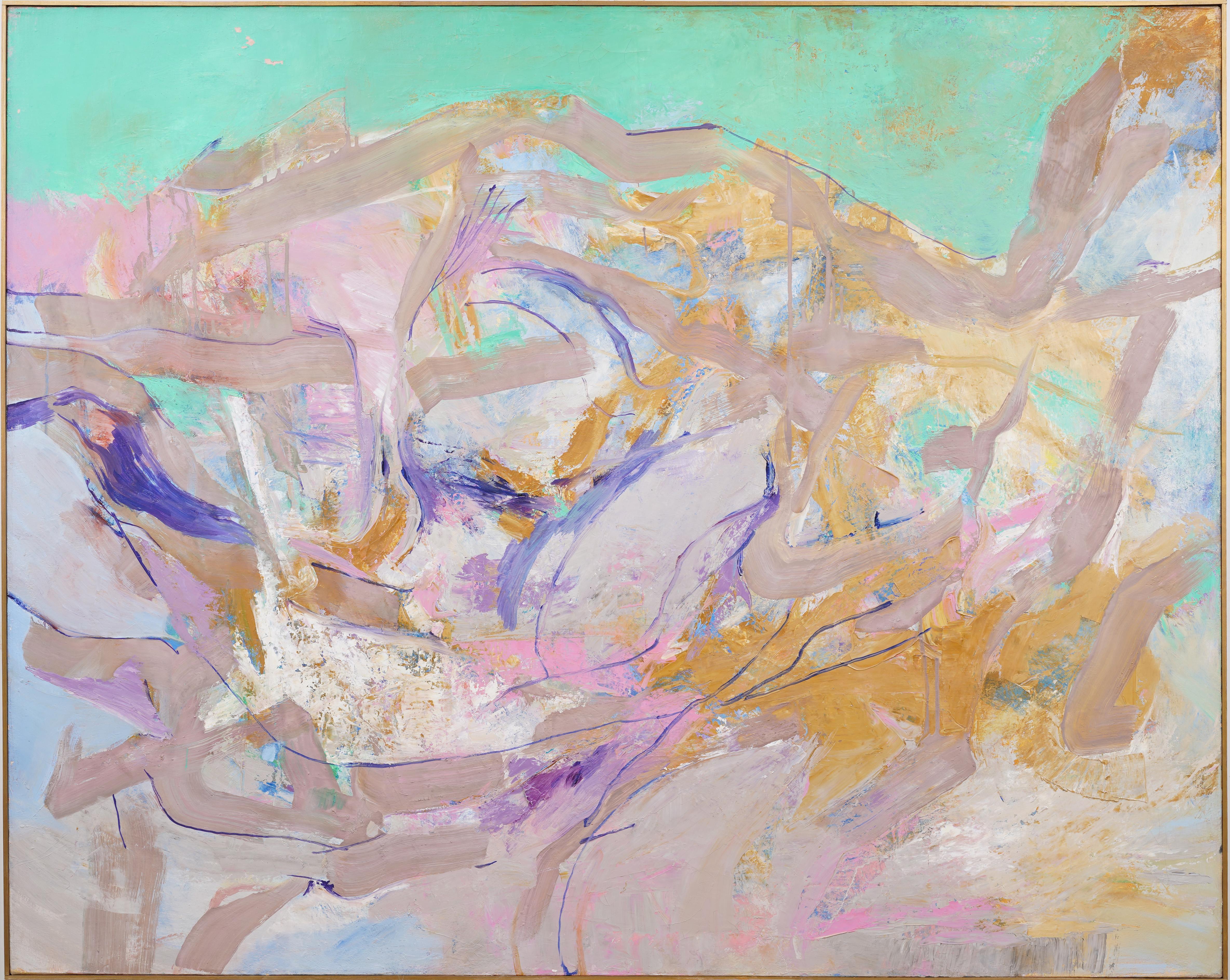 Abstract Painting Unknown - Ancienne peinture à l'huile expressionniste abstraite américaine moderniste monumentale encadrée