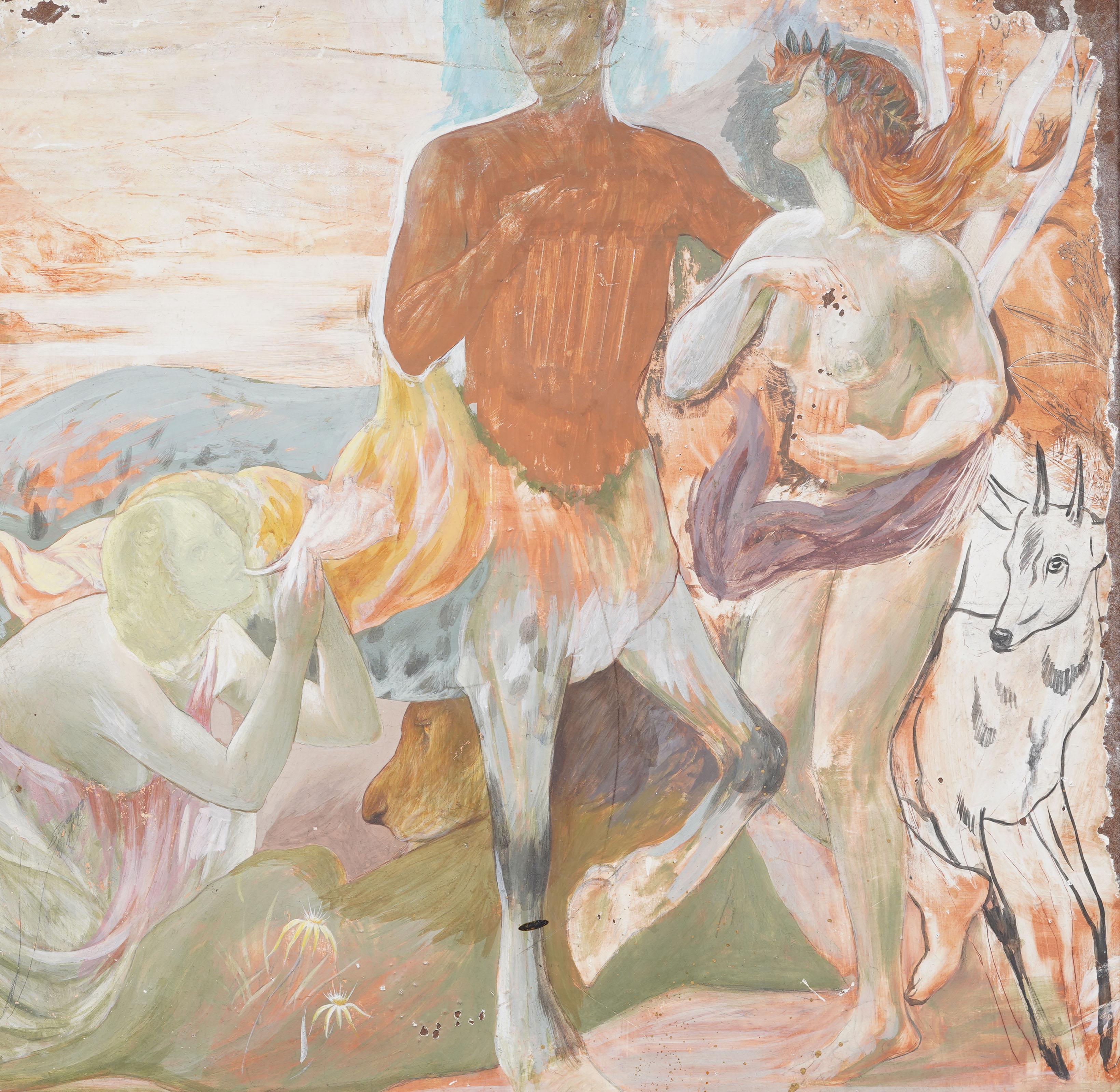 Antique American Modernist Mural Symbolist Figural Male Nude Portrait Painting For Sale 2
