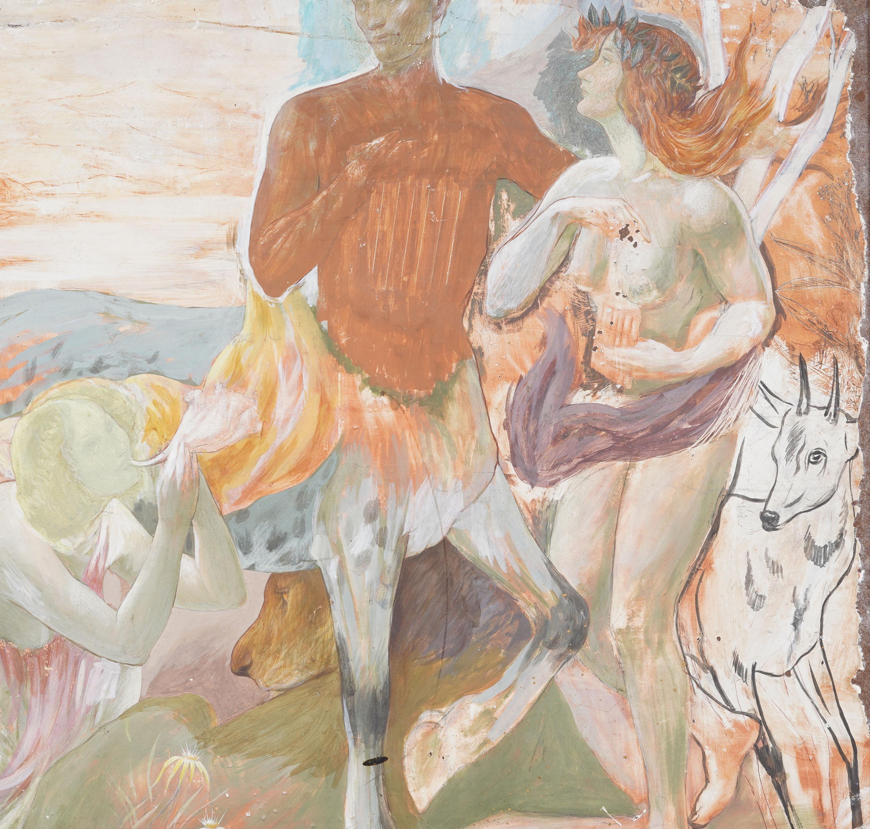 Antique American Modernist Mural Symbolist Figural Male Nude Portrait Painting For Sale 3