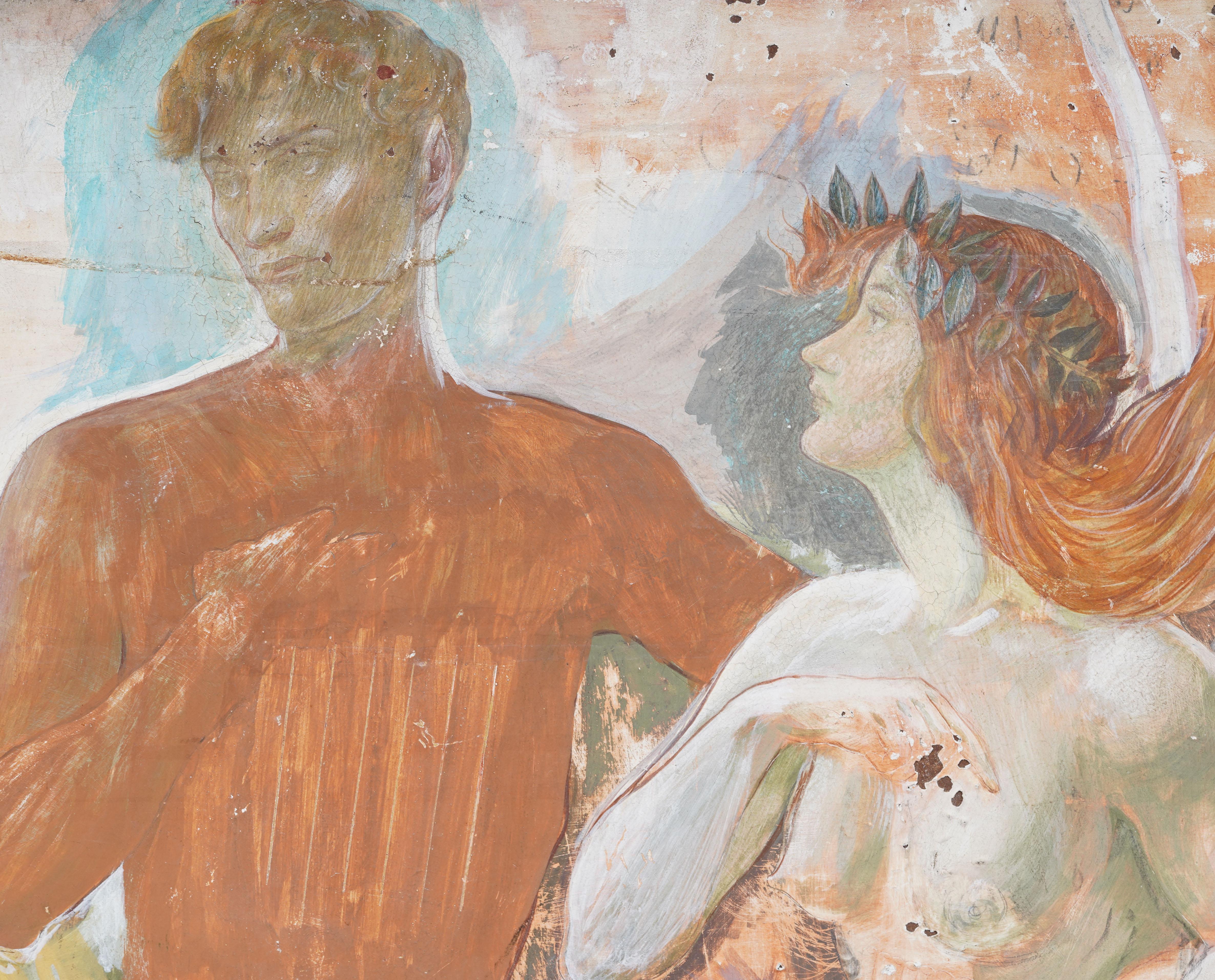 Antique American Modernist Mural Symbolist Figural Male Nude Portrait Painting For Sale 4