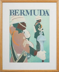 Antique American Modernist Nassau Bahamas Original Mixed Media Portrait Painting