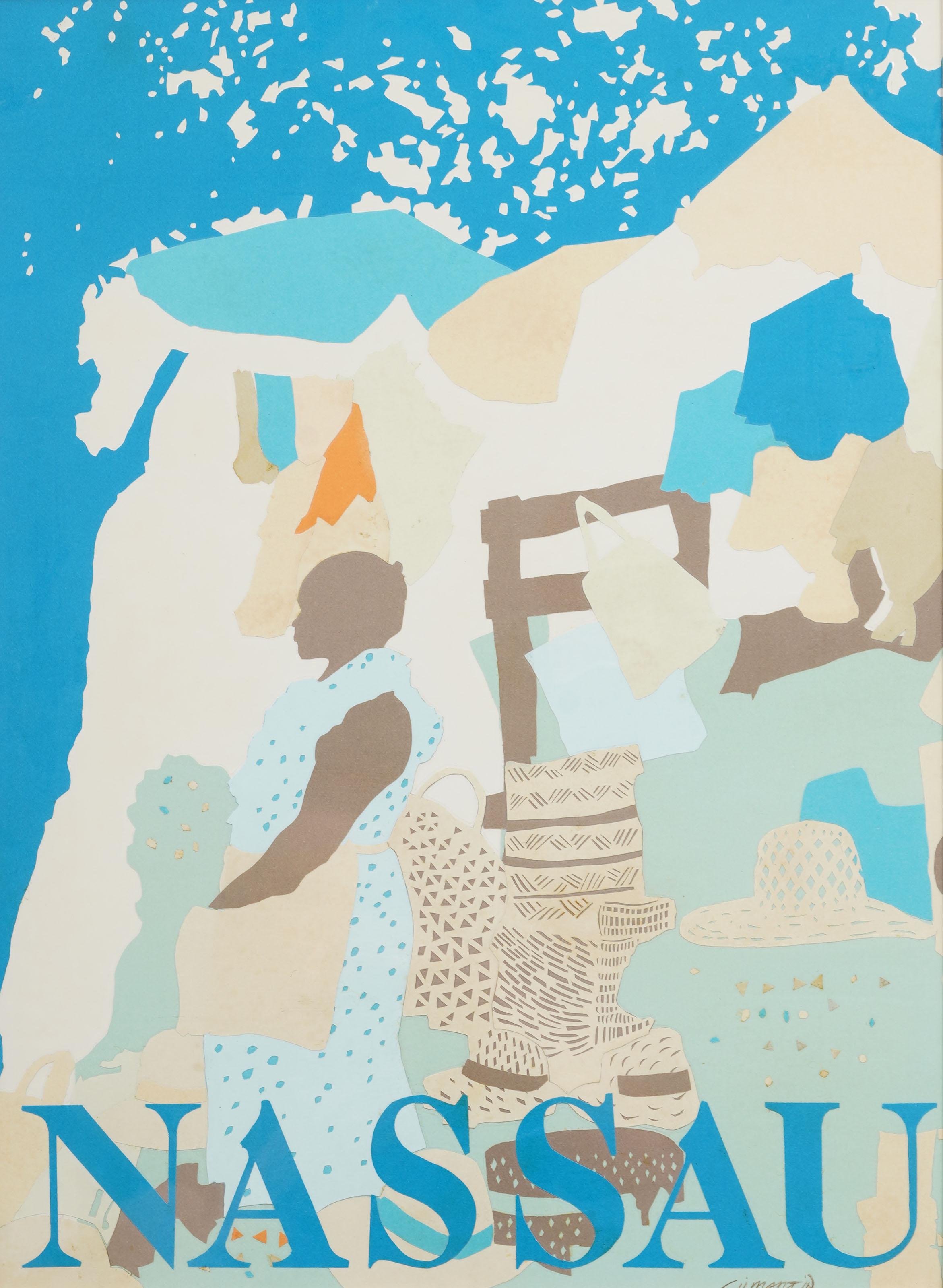 Antike amerikanische Modernist Nassau Bahamas Original Mixed Media Portrait Gemälde (Moderne), Painting, von Unknown