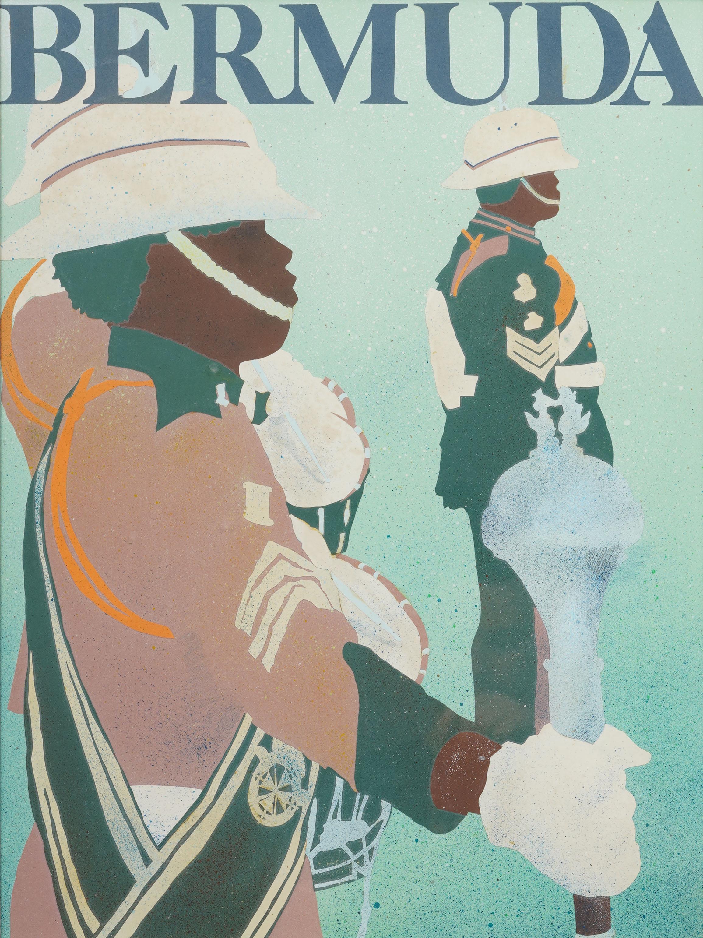 Antike amerikanische Modernist Nassau Bahamas Original Mixed Media Portrait Gemälde (Moderne), Painting, von Unknown
