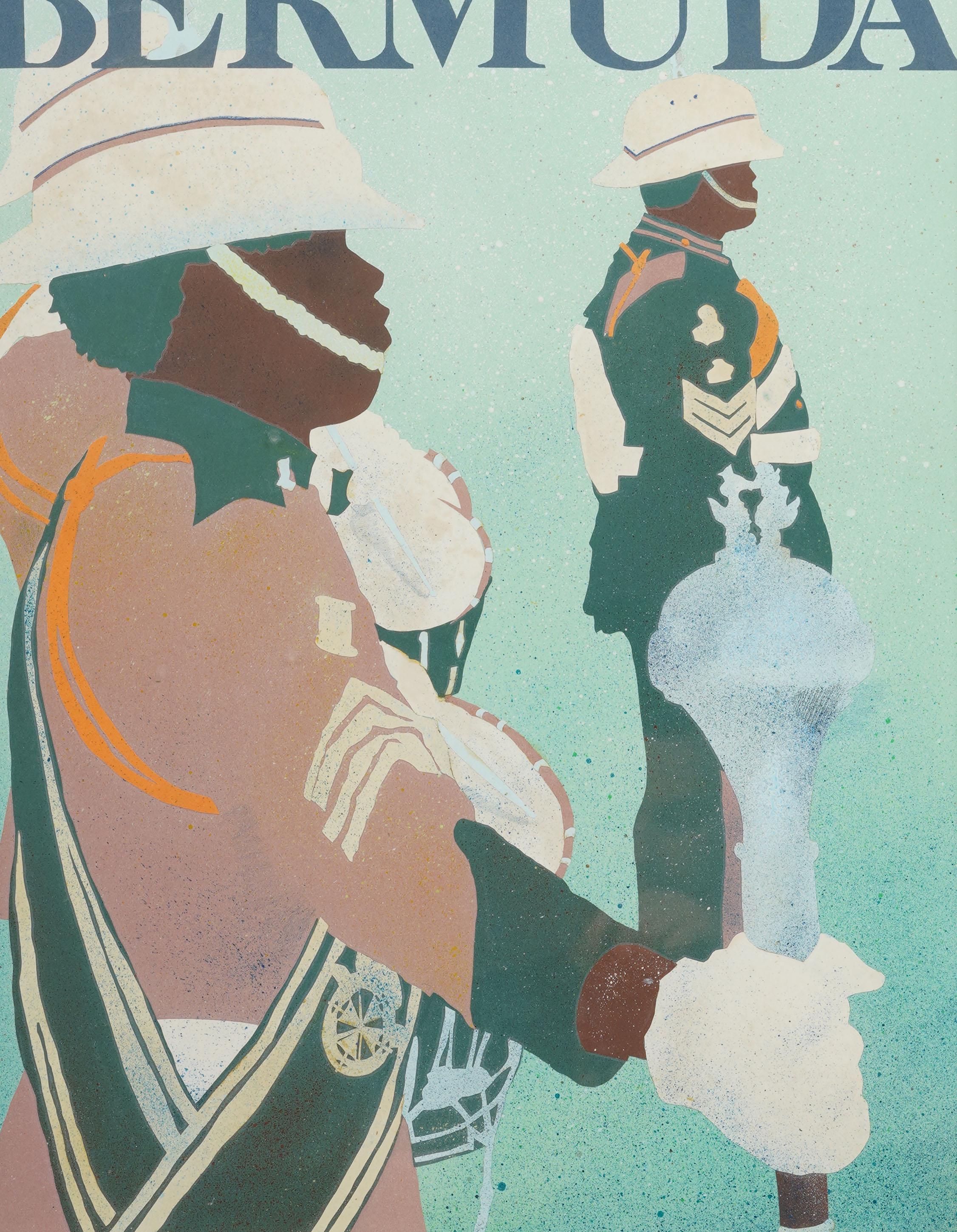 Antike amerikanische Modernist Nassau Bahamas Original Mixed Media Portrait Gemälde (Grau), Portrait Painting, von Unknown