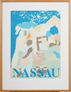Antike amerikanische Modernist Nassau Bahamas Original Mixed Media Portrait Gemälde