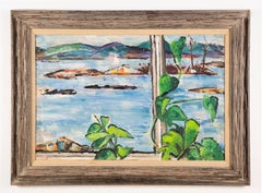 Antique American Modernist Nature Study Lake Landscape Framed Oil Painting