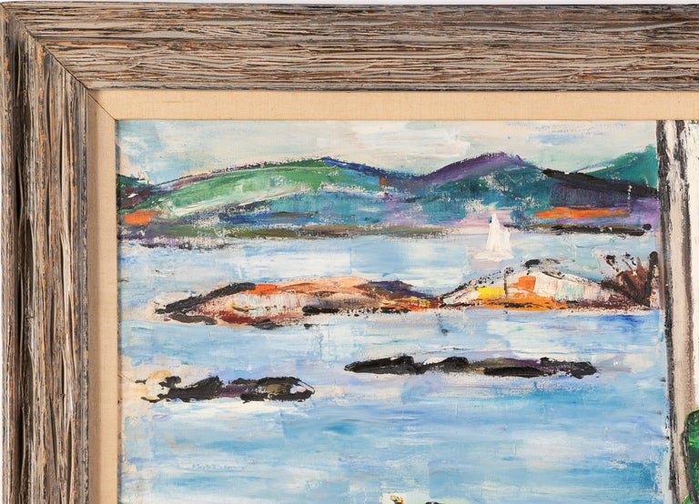 Antique American Modernist Nature Study Lake Landscape Framed Oil Painting  For Sale 3