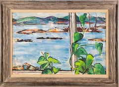 Antique American Modernist Nature Study Lake Landscape Framed Oil Painting 
