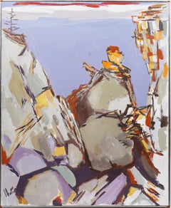 Antique American Modernist New England Maine Coastal Seascape Beach Oil Painting