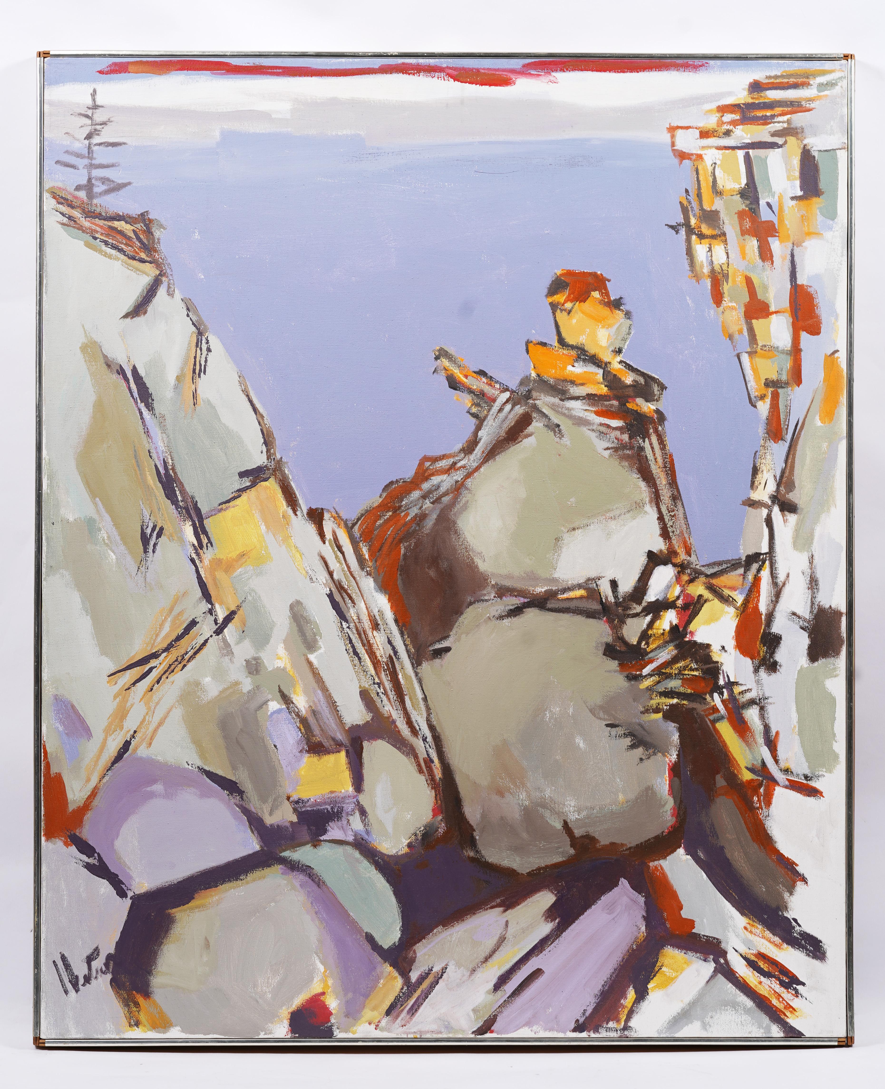 Antiguo cuadro al óleo modernista de Nueva Inglaterra, Maine, paisaje marino costero, playa - Painting Abstracto de Unknown