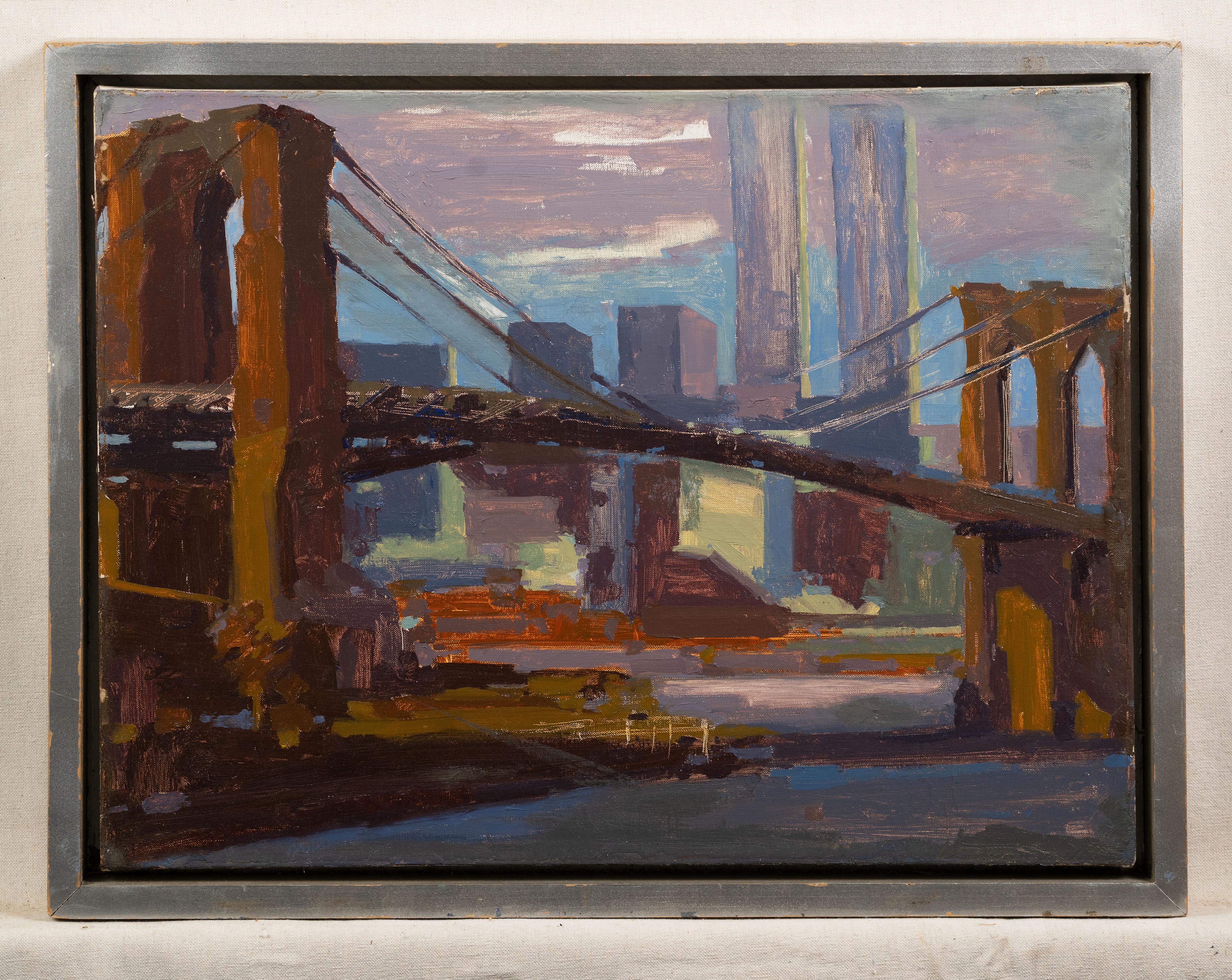 Antique American modernist cityscape oil painting.  Oil on canvas.  Framed.  Image size, 24L x 18H.