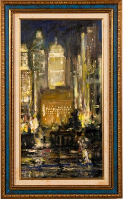 Antique American Modernist New York City Nocturnal Ashcan School Oil Painting