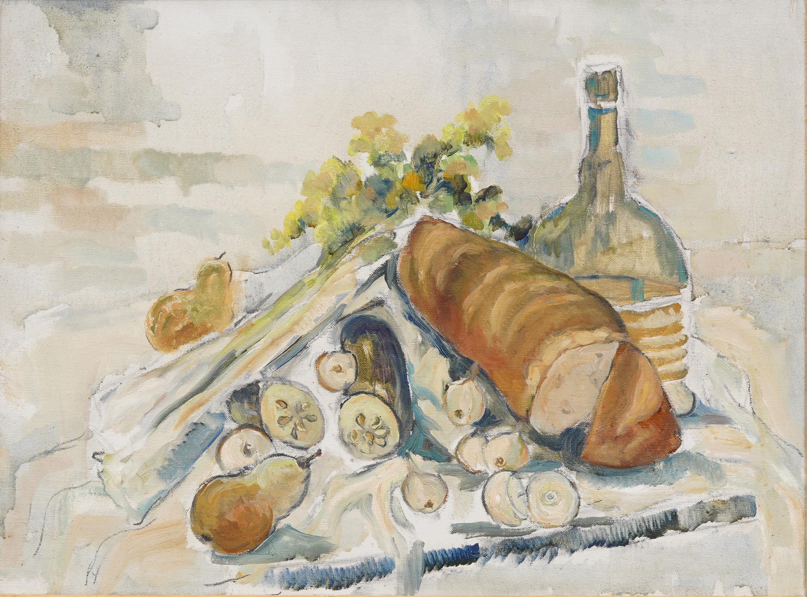 Nicely painted American school modernist still life painting.  Nice color and modernist composition.  Excellent ready to hang condition.  Oil on canvas.  Image size, 18