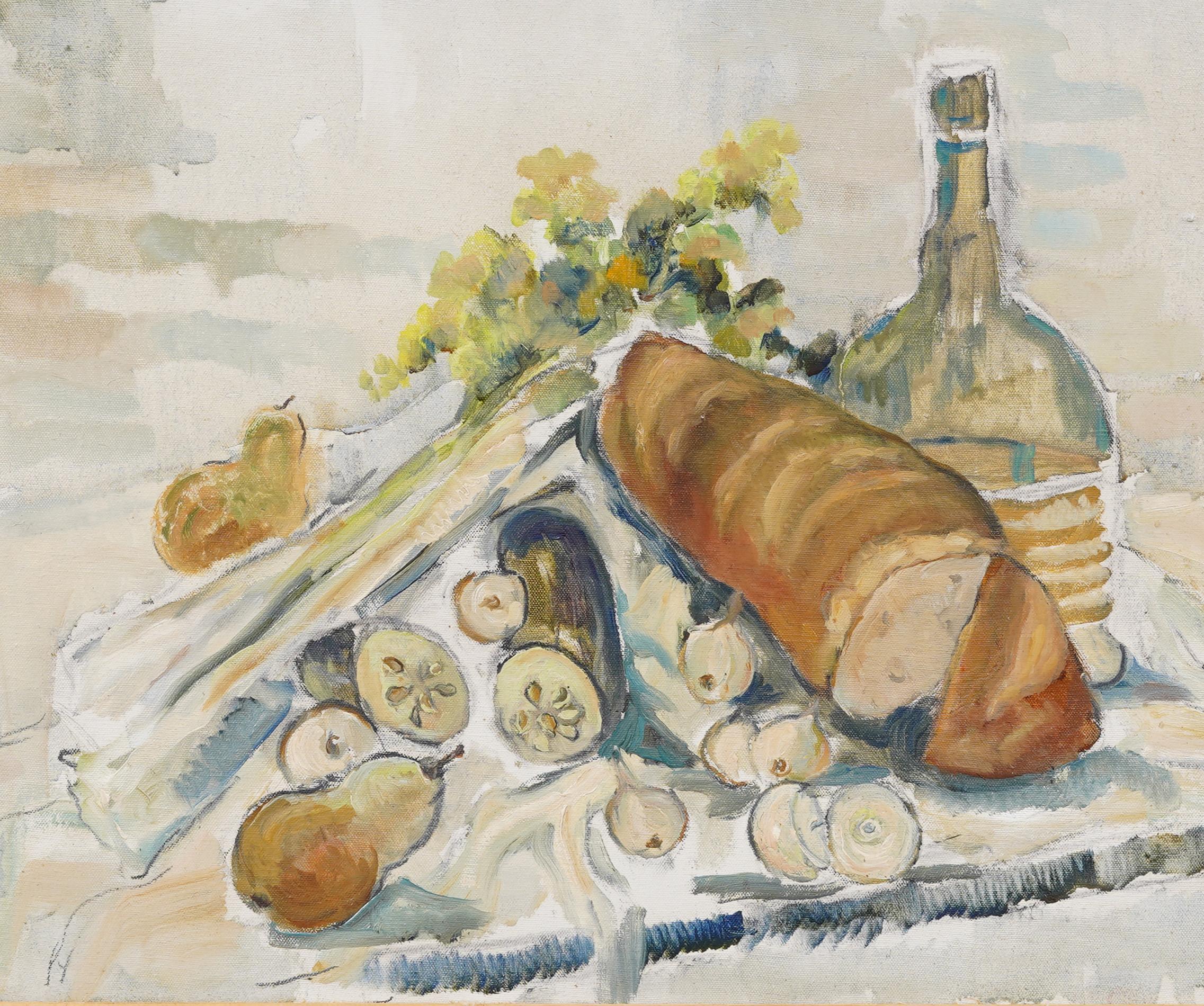 Antique American Modernist Nicely Framed Kitchen Still Life Bread Oil Painting For Sale 2