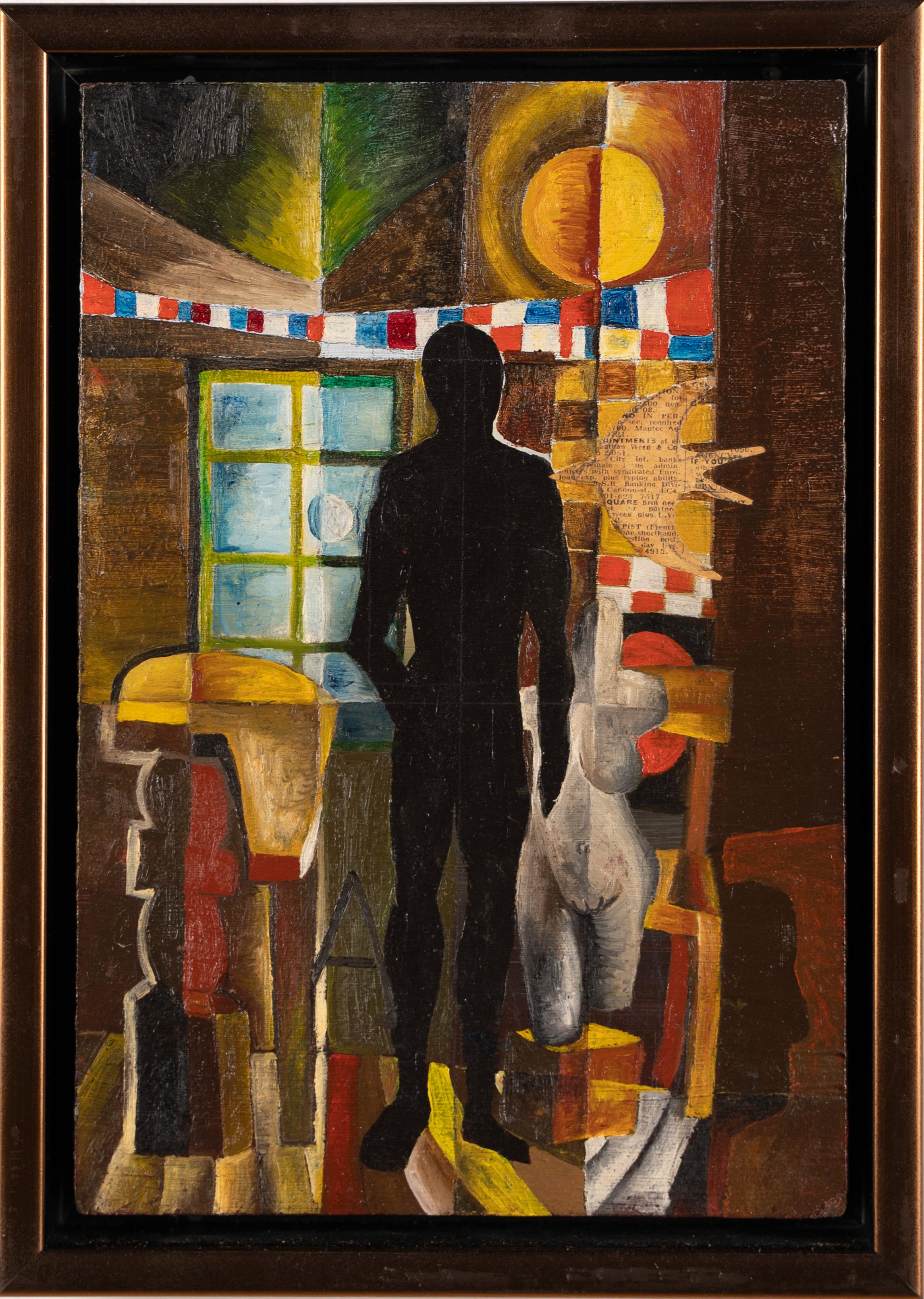 Antikes, amerikanisches, modernistisches, surreales Ölgemälde eines nackten Künstlers, Studio (Moderne), Painting, von Unknown