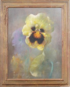 Antique American Modernist Orchid Flower Still Life Framed Luminous Oil Painting